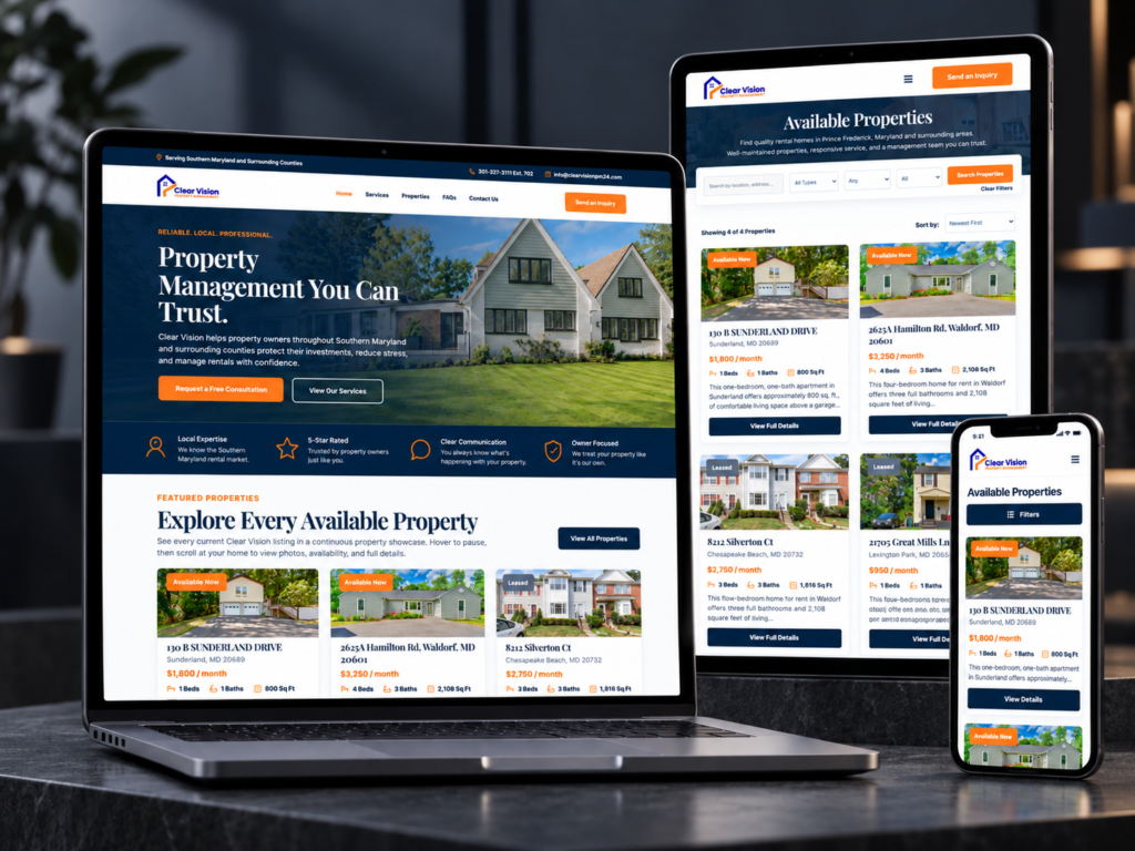 Clear Vision Property Management website project by Lexora Creative Studio